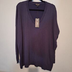 DG2‎ Diane Gilman Vneck Sweater Womans XL Navy Blue Lightweight Classic Preppy